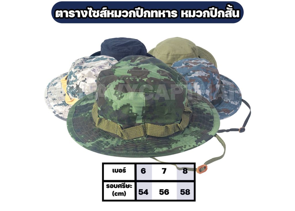 ตารางไซส์หมวกปีกทหาร