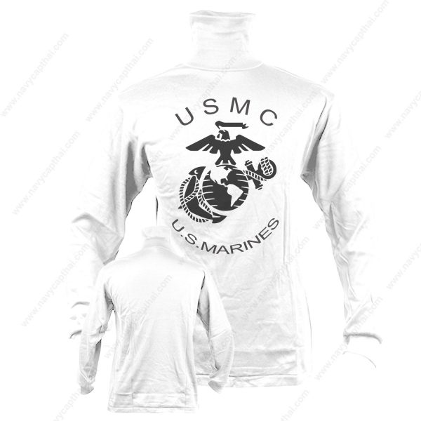 เสื้อยืด-USMC-U.S.-MARINES-แขนยาว-คอพัน-ขาว