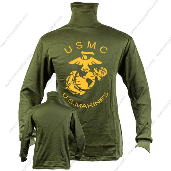 เสื้อยืด-USMC-U.S.-MARINES-แขนยาว-คอพัน-เขียว