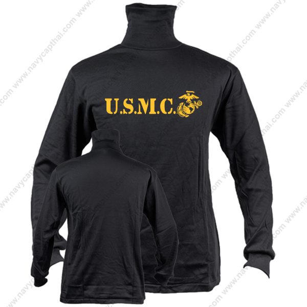 เสื้อยืด-USMC-แขนยาว-คอพัน-ดำ