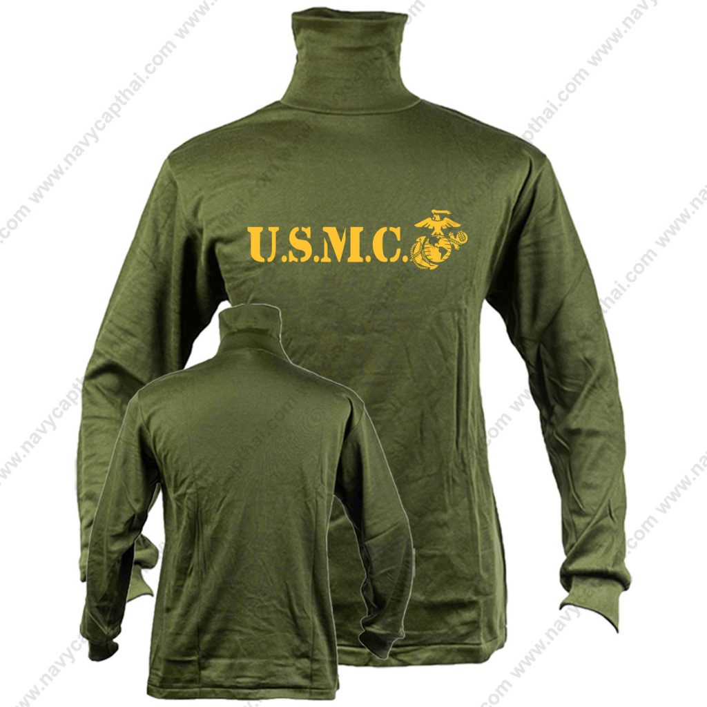 เสื้อยืด-USMC-แขนยาว-คอพัน-เขียว