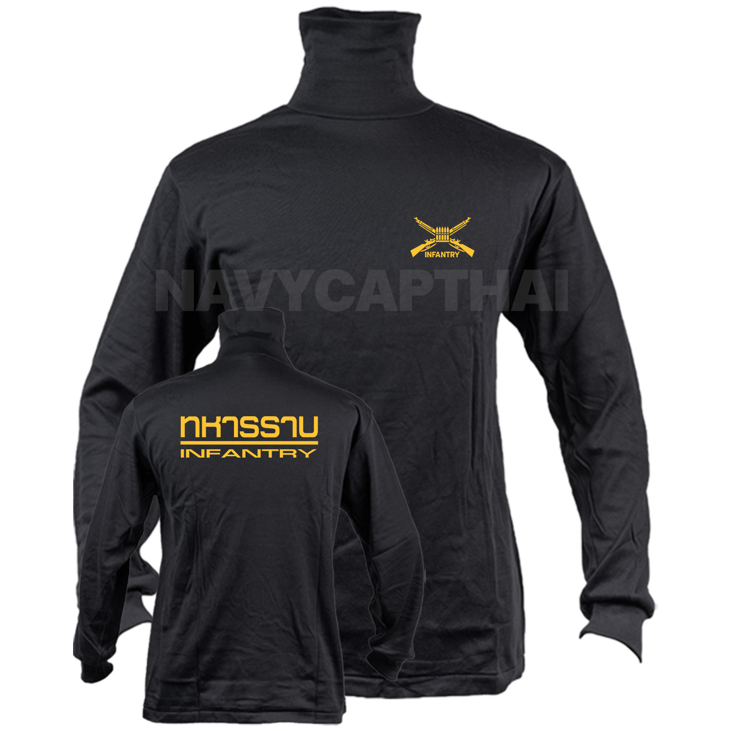 เสื้อยืดทหารราบ-แขนยาว-คอพัน-ดำ