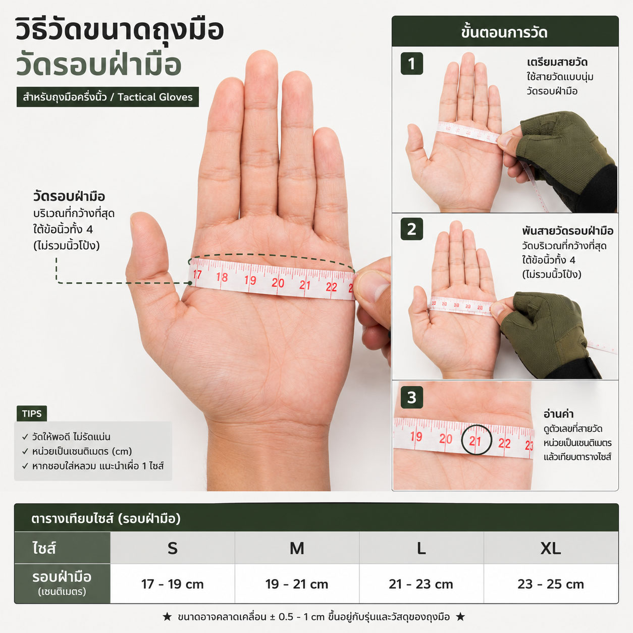 การวัดขนาดถุงมือ